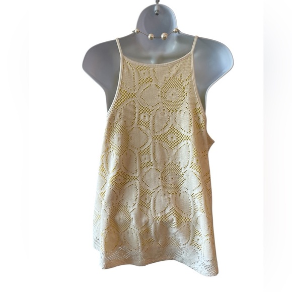 Anthropologie Cosette Yellow White Lace camisole Tank top sleeveless SZ medium - Picture 3 of 6